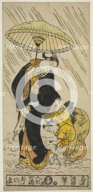 Knocking the snow from a pair of clogs, c. 1730s. Creator: Torii Kiyomasu.