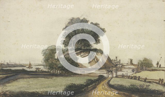 Farmhouse under trees by a river. Creator: Philip Koninck.