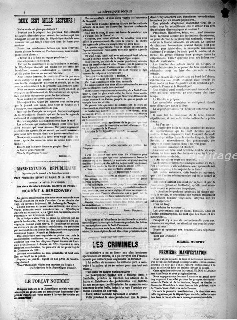 La Republique Sociale newspaper of 13th October 1881 Artist: Unknown