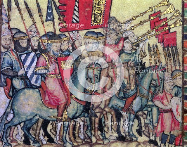Saracen Hosts going to to war, Miniature in 'Cantigas de Santa Maria' by Alphonse X the Wise, cod…