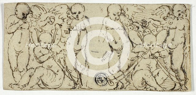 Two Decorative Groups of Putti with Trumpets and Fruit, n.d. Creator: Unknown.