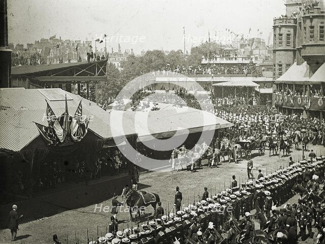 Elevated view showing procession to celebrate Queen Victoria's Golden Jubilee, London, 1887. Creator: AMTA.