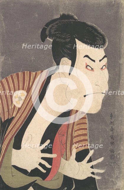 Kabuki Actor Otani Oniji III as Yakko Edobei in the Play The Colored Reins of a..., 6th month, 1794. Creator: Tôshûsai Sharaku.
