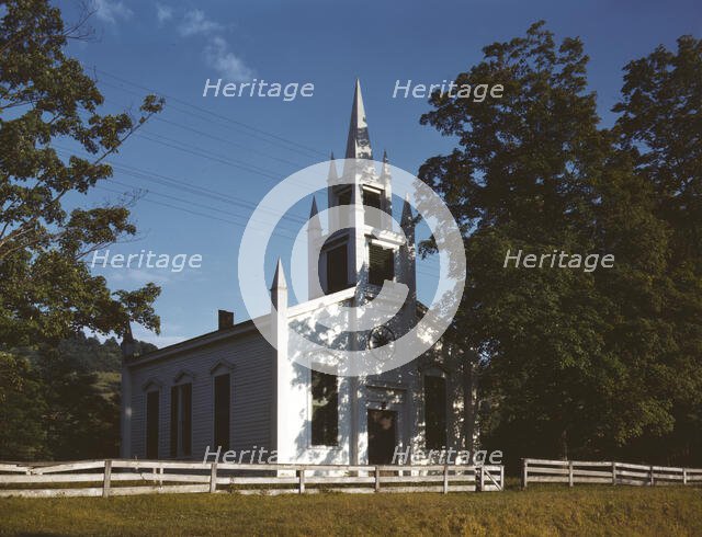 Church along the Delaware River, N.Y., 1943. Creator: John Collier.