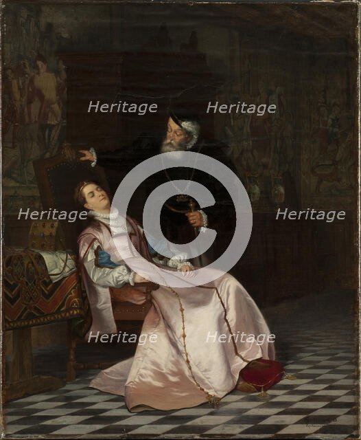 Gustav Vasa finds his wife Katarina Stenbock asleep and hears her say: "I love King..., 1868. Creator: Hugo Salmson.