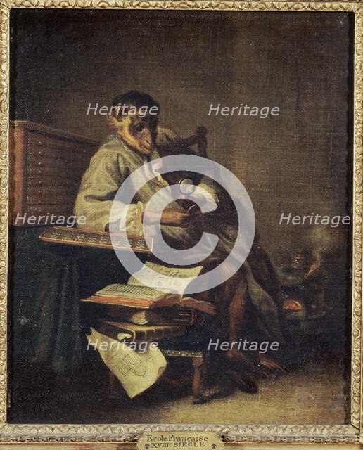 Le singe antiquaire, 1740. Creators: Unknown, Jean-Simeon Chardin.