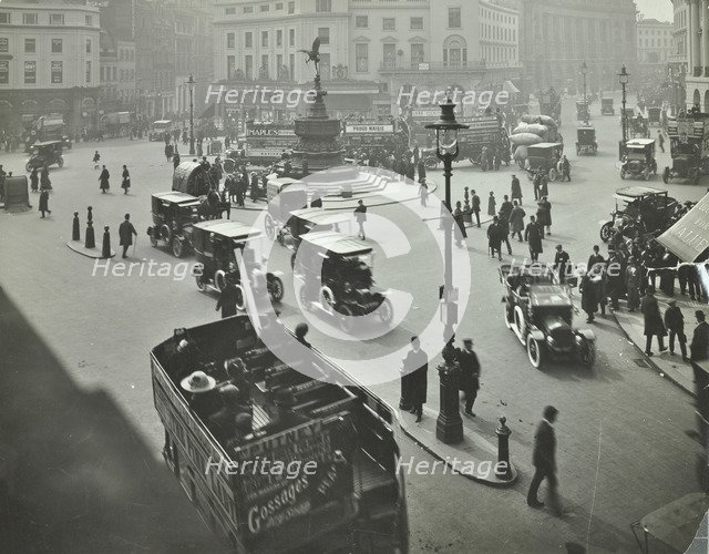 Traffic at Piccadilly Circus, London, 1912. Artist: Unknown.