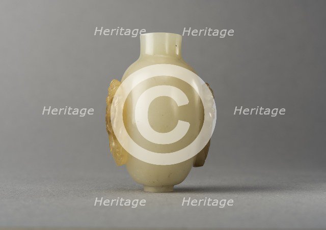 Jade snuff bottle with raised carving of animals, China, Qing dynasty, 1644-1911. Creator: Unknown.