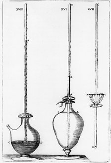Experimental barometers used by the Accademia dell Cimento, Florence, Italy, 1691. Artist: Unknown