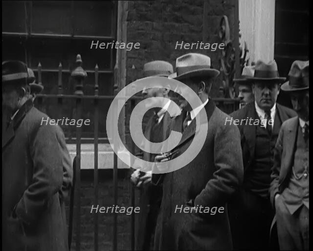 A Group of Male Union Leaders Standing in Front of 10 Downing Street, 1926. Creator: British Pathe Ltd.