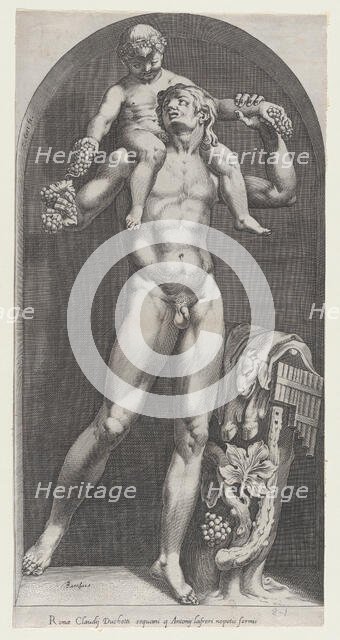 Speculum Romanae Magnificentiae: Bacchus on the Shoulders of a Satyr, 16th century., 16th century. Creator: Cornelis Cort.