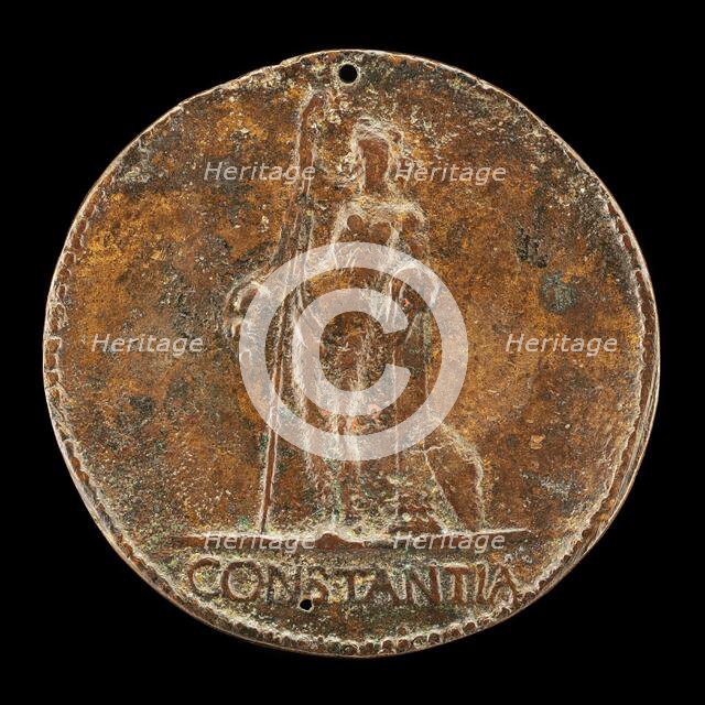 Constancy Leaning on Tall Staff [reverse], c. 1485. Creator: Unknown.