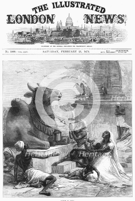 Praying to Nandi for relief from Famine, Bengal, India, 1874. Artist: Unknown