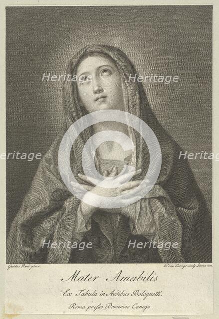 The Virgin looking upwards with hands crossed over her chest, after Reni, 1776. Creator: Domenico Cunego.