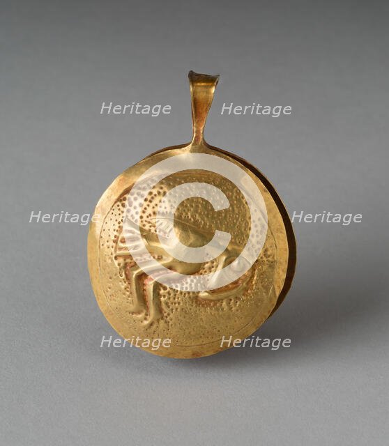 Circular Tweezers with Bird in Relief Against a Stippled Background, Probably A.D. 1000/1400. Creator: Unknown.