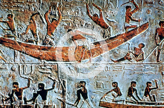 Construction of a boat, wall relief, Saqqara, Egypt. Artist: Unknown