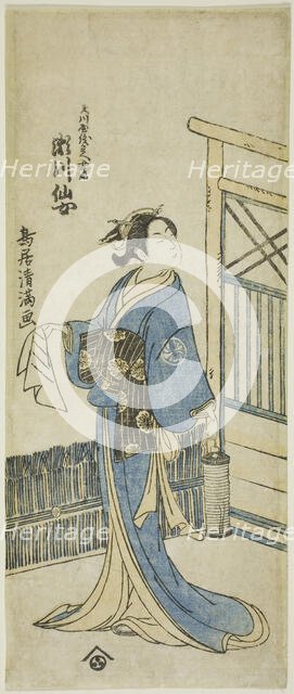 The Actor Segawa Senjo (Kikunojo III) as the wife of Amakawaya Gihei in the play "Kanadeho..., 1776. Creator: Torii Kiyomitsu.