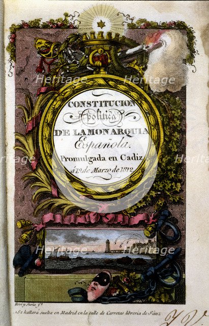 Cover of the 'Political constitution of the Spanish Monarchy' promoted in Cadiz in 1812.