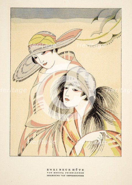 Zwei Neue Hute by Regina Friedlander, from Styl, pub. 1922 (pochoir Print)