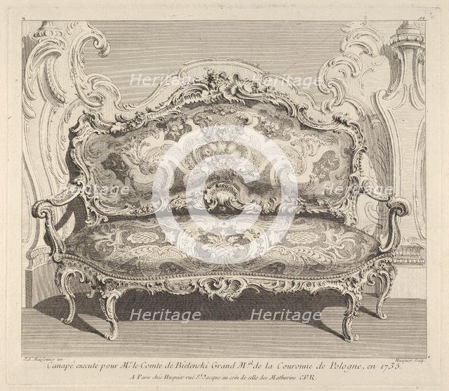 Canapé executé pour Mr. le Comte de Bielenski, from 'Oeuvre de Juste Aurele Meisson..., ca. 1742-48. Creator: Juste-Aurele Meissonier.