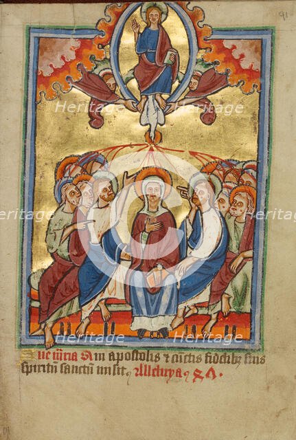 Pentecost, about 1190-1200; text added about 1480-1490. Creator: Unknown.