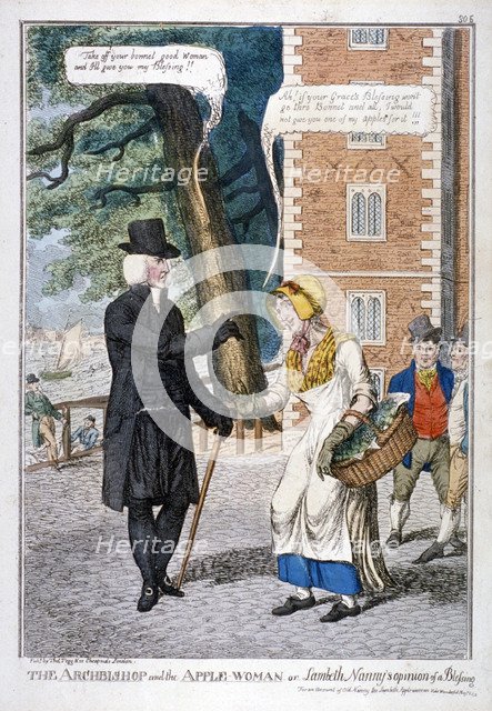 'The archbishop and the apple-woman or Lambeth nanny's opinion of a blessing', c1819. Artist: C Williams