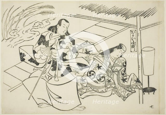 Courting Komachi (Kayoi Komachi), from the series Famous Scenes from Japanese Puppet...,1705/06. Creator: Okumura Masanobu.