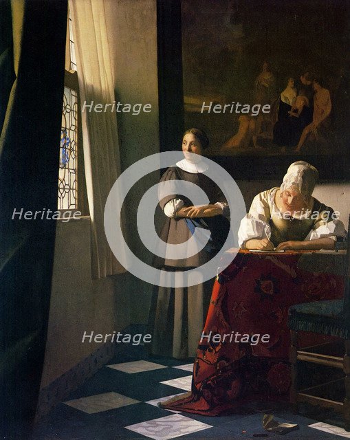 Lady Writing a Letter with her Maid. Artist: Vermeer, Jan (Johannes) (1632-1675)
