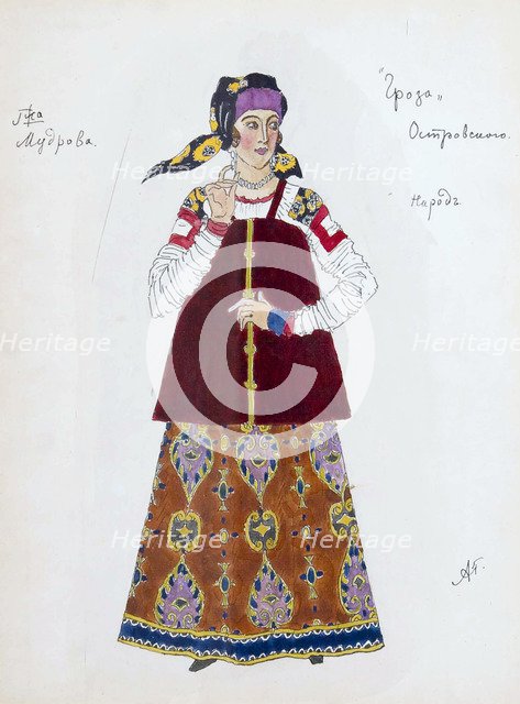 Costume design for the play 'The Storm' by Alexander Ostrovsky, 1916.  Artist: Aleksandr Golovin