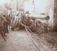Moving heavy artillery, Genicourt, northern France, c1914-c1918. Artist: Unknown.
