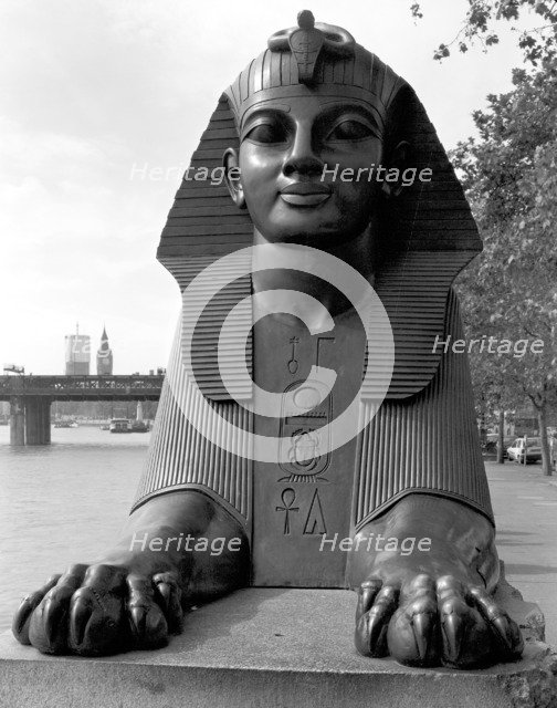 Sphinx guarding Cleopatra's Needle, Westminster, London. Artist: Paul Barkshire