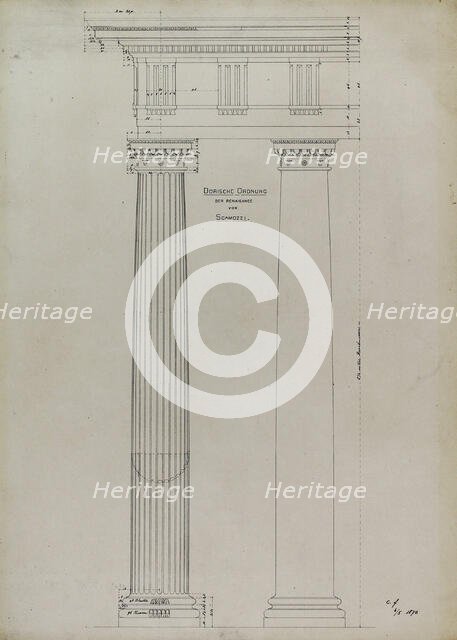 Orders of Architecture, Renaissance Doric Order from Vincenzo Scamozzi, Elevation, June 5, 1870. Creator: Carl J Furst.