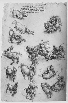 'Sheet of Studies of Horses, a Cat and of St. George and the Dragon', c1480 (1945). Artist: Leonardo da Vinci.