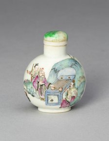 Snuff Bottle with a Boy, Gentleman, Buffalo, and Two..., Qing dynasty, Daoguang reign, (1820-1850). Creator: Unknown.