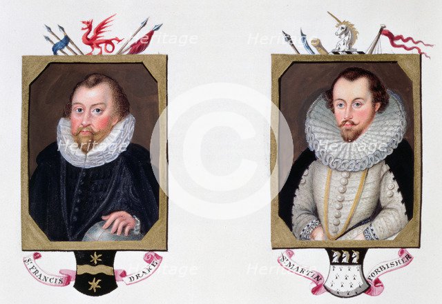 Sir Francis Drake and Sir Martin Frobisher, 16th century English navigators, (1825). Artist: Sarah, Countess of Essex