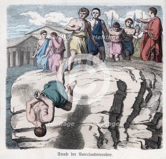 Running to the Tarpeia rock, place from where traitors of the country were thrown, engraving 1866.