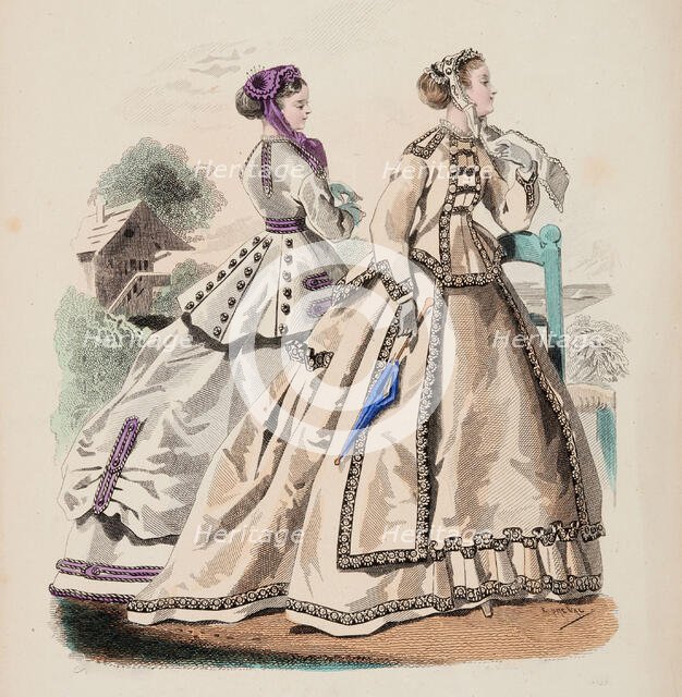 Fashion Plate - Petit Courrier des Dames 'Modes de Paris', 1866-67. Creator: Gilquin fils.