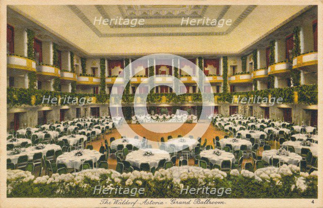 The Waldorf Astoria, Grand Ballroom, c1930s. Artist: Unknown