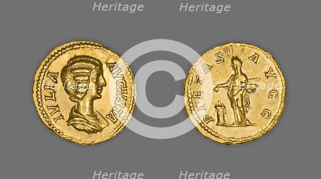 Aureus (Coin) Portraying Empress Julia Domna, 196-211, issued by Septimius. Creator: Unknown.