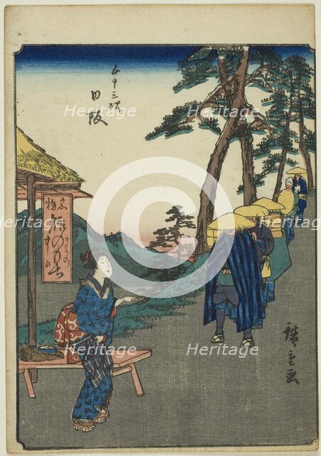 Nissaka, from the series "Fifty-three Stations [of the Tokaido] (Gojusan tsugi)," also..., 1852. Creator: Ando Hiroshige.