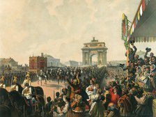 Triumphal entry of their Majesties Alexander II and Maria Alexandrovna into Moscow, 1856.   Artist: Mihály Zichy