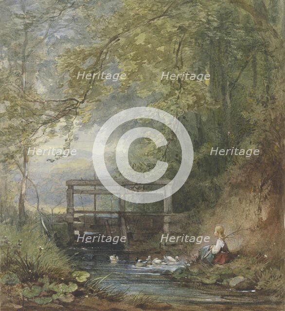 Goose girl at a lock, c1840-1890s Creator: Philipp Rumpf.