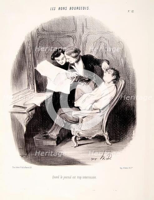 Les Bons Bourgeois - Quand le journal est trop interessant, 1846.  Creator: Honore Daumier.