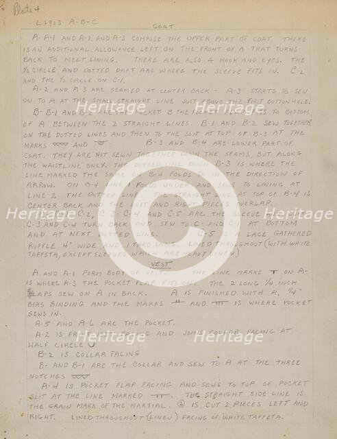 Written Instructions for Making Suit, c. 1938. Creator: Henry De Wolfe.