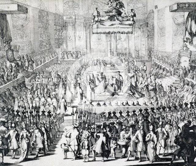 The Coronation of William III and Mary II, Westminster Abbey, London, 21st April 1689. Artist: Unknown