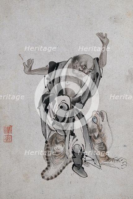 A Chinese man with a giant cat, (between 1800 and 1899?). Creator: Unknown.