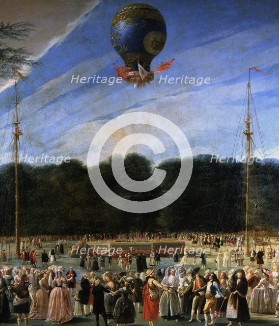 Ascent of a Montgolfier Balloon in Madrid 5 - Jul. 1784, flight by Boucle, oil on canvas.