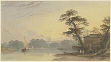 River landscape with a church in the background, 19th century. Creator: Unknown.