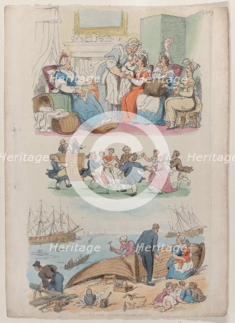 Plate 4: A Lying-in Visit, A Round Dance, from "World in Miniature", 1816., 1816. Creator: Thomas Rowlandson.