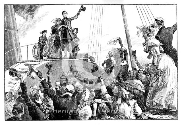 The queen leaving Kingstown, royal visit to Ireland, c1849, (1888).Artist: William Heysham Overend